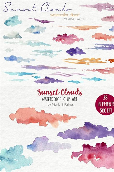 Watercolor Clip Art - Sunset Clouds – MasterBundles