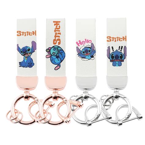 Disney Movie Lilo Stitch Key Chains Cute Stitch Patten Leather Keyrings