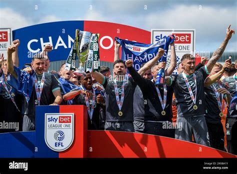 Plymouth Argyle Celebrates With Trophy Being Champions Of League One