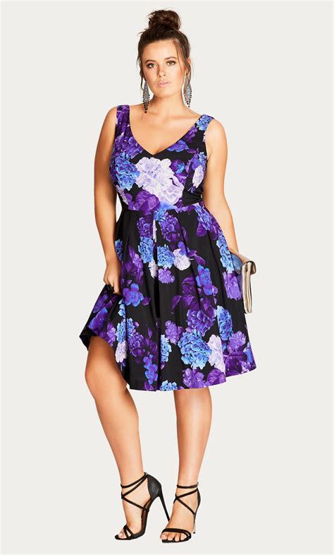 Hydrangea V Neck Sleeveless Fit And Flare Dress Black Plus Size Occasion Dresses Plus Size