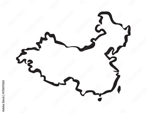 Black vector drawing map of China. Outline graphic Stock Vector | Adobe ...