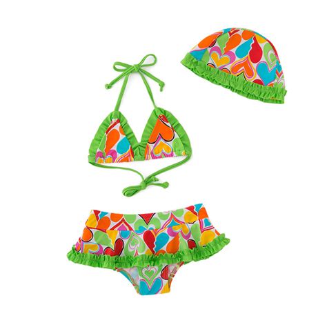 Girl Triangle PC Set Swimwear Bikini Beachwear With Heart Shape Printing Swimsuit Set And