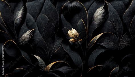 Black and gold, luxury background, floral shapes, black silk texture ...