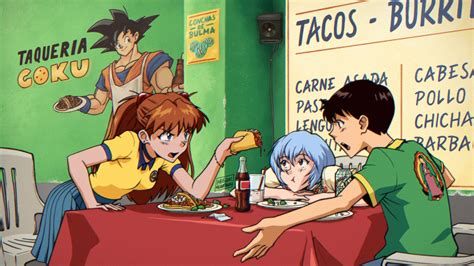 Souryuu Asuka Langley Ayanami Rei Ikari Shinji Son Goku And Virgin Mary Neon Genesis