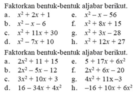 Soal Pemfaktoran Aljabar Kelas Materi Soal