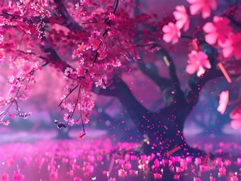 Premium Photo | Enchanted Pink Cherry Blossom Tree by Lake A magical ...