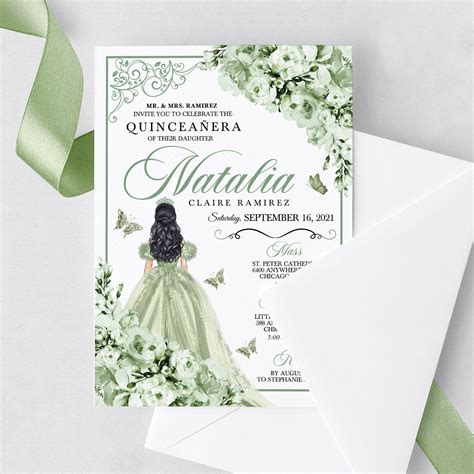 Invitación Editable Invitación De Quinceañera Floral Verde Etsy México