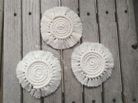 Set Of Three Macrame Coasters Handmade Coasters Handmade Decor Boho