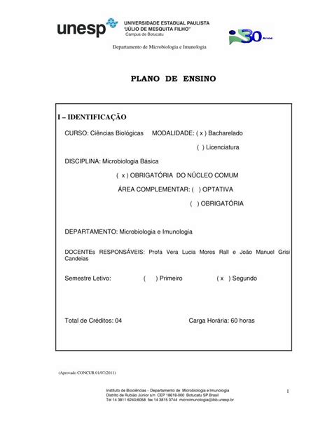 PDF PLANO DE ENSINO Ibb Unesp Br Microbiologia De Alimentos