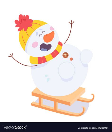 Cute snowman sledding on fun season of winter Vector Image