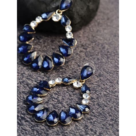 Youbella Navy Blue Gold Plated Stone Studded Oval Drop Earrings Buy