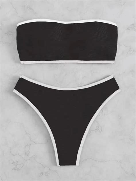 2025 Sexy Bandeau High Waist Bikini Women Triangle Swimsuit Stitch Detail Swimwear Padded