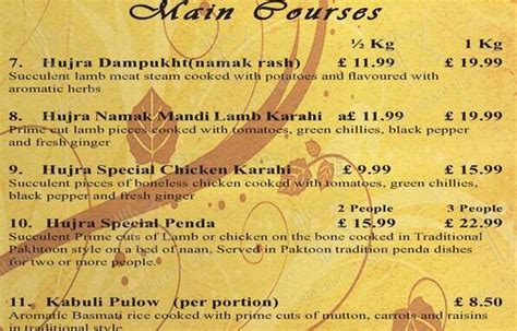 Menu At Hujra Restaurant London