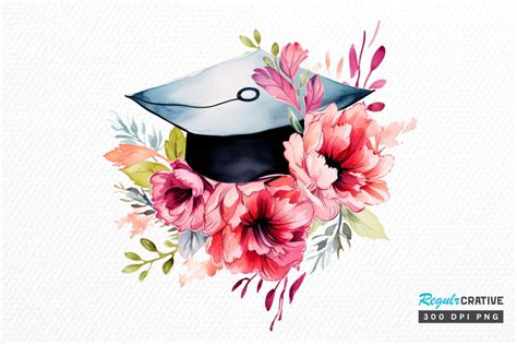 Watercolor Floral Graduation Cap Clipart Graphic By Regulrcrative · Creative Fabrica