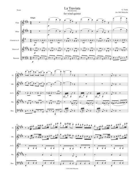 La Traviata Introduzione Arr Bill Malcolm Sheet Music Giuseppe Verdi Woodwind Ensemble