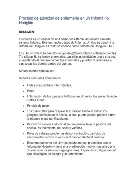 Proceso de atención de enfermería en un linfoma no Hodgkin Aura Ester