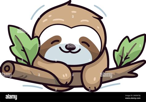 Cute cartoon sloth sleeping on a branch. Vector illustration Stock ...