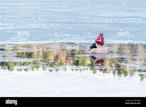 Handsome Boy Or Man Ice Bathing In The Cold Water Of A Lake Wim Hof