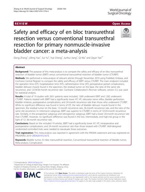 Pdf Safety And Efficacy Of En Bloc Transurethral Resection Versus