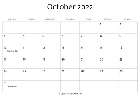 October 2022 Printable Calendar Word - Printable Word Searches