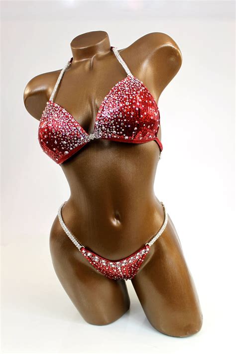 NPC IFBB Competition Bikini Deep Red Sequin Bikini Suit Etsy