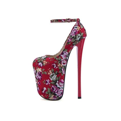 Emma Jones Round Toe Stiletto Heels Ankle Buckle Straps Flowers Platforms Pumps Red In Sexy