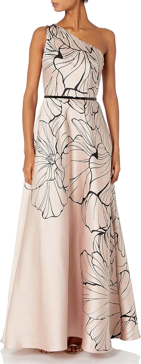 Carmen Marc Valvo Infusion Women S One Shoulder Printed Mikado Gown W