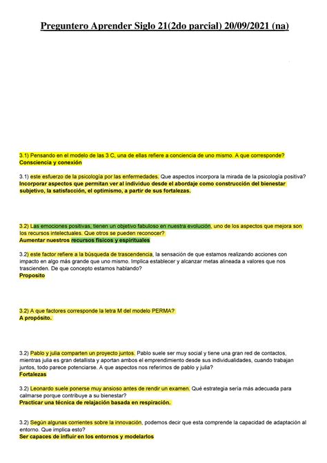 Preguntero Do Parcial Aprender Siglo Preguntero Aprender Siglo