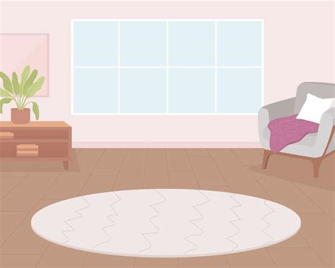 Round Carpet In Empty Living Room Flat Color Vector Illustration Home