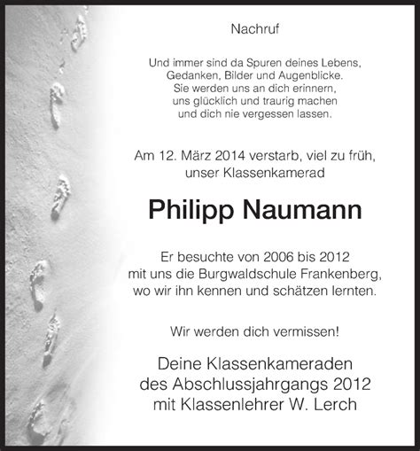 Traueranzeigen Von Philipp Naumann Trauer HNA De