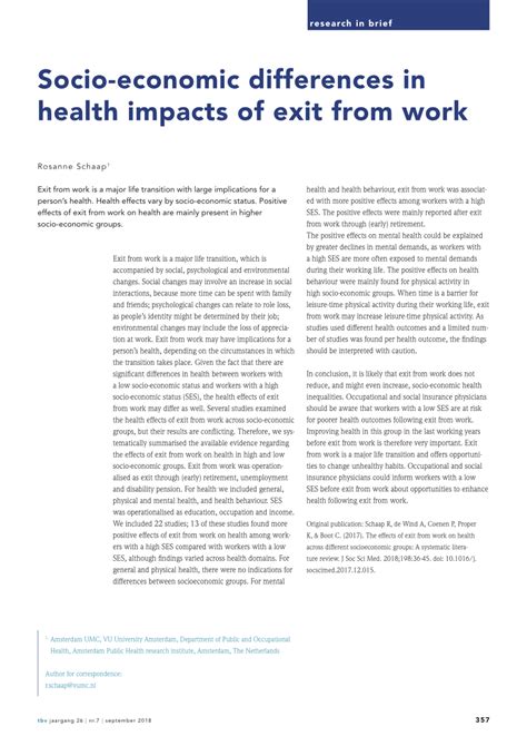 PDF Socio Economic Differences In Health Impacts Of Exit From Work