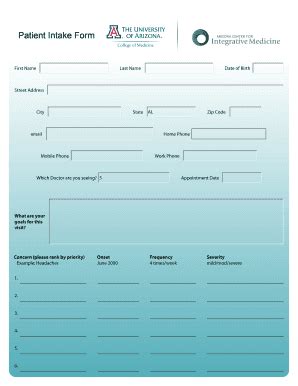 Fillable Online Patient Intake Form Arizona Center For Integrative