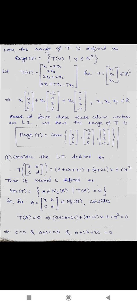 Solved Find The Kernel And Range Of The Following Linear