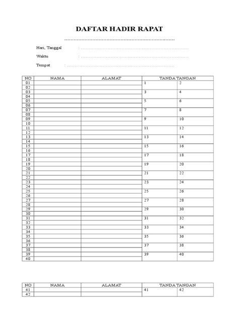 Contoh Format Daftar Hadir Rapat Pdf