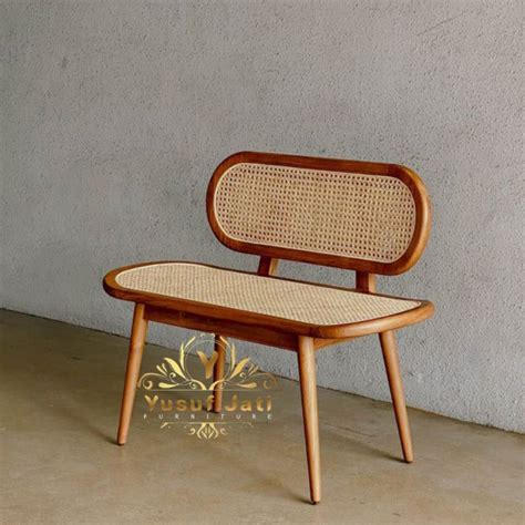 Jual Kursi Bench Minimalis Kayu Jati Kombinasi Rotan Bangku Rotan