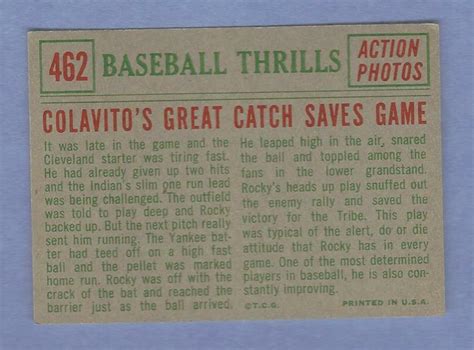 Topps Colavito S Great Catch Saves Game Exmt Ebay