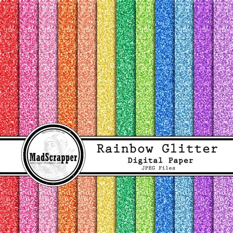 Digital Scrapbook Paper Glitter Paper Rainbow Colors Digital | Etsy