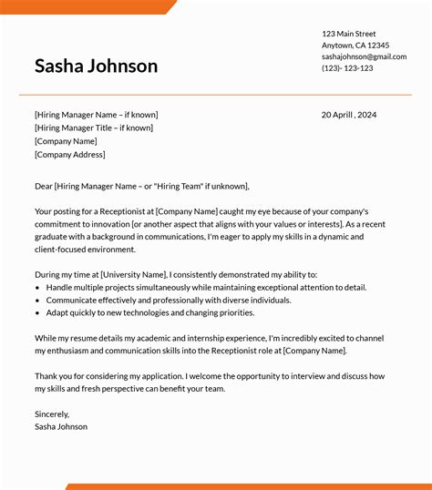 Receptionist Cover Letter Example And Tips For 2024