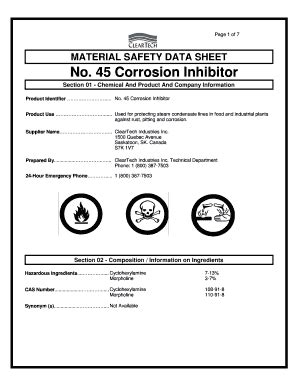 Fillable Online Material Safety Data Sheet No Corrosion Inhibitor