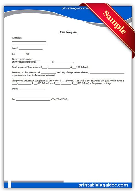 Free Printable Draw Request Form Generic