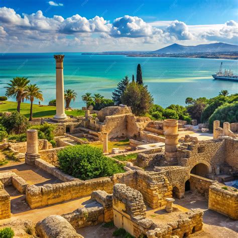 Ancient ruins of Carthage and seaside landscape Tunis Tunisia Africa