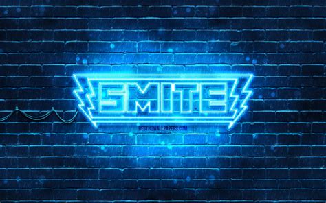 Download wallpapers Smite blue logo, 4k, blue brickwall, Smite logo ...