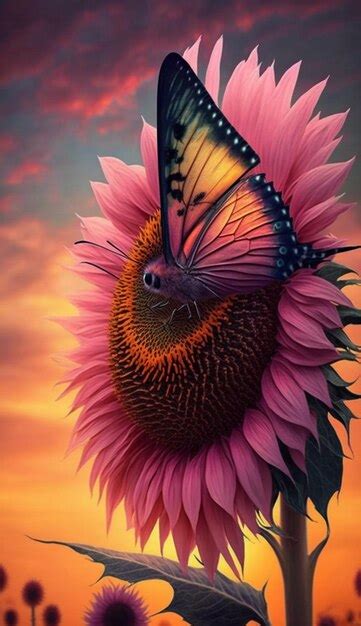 Una Mariposa En Un Girasol Foto Premium