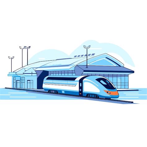 Premium Vector Vector Of A Blue And White Train Passing By A Train