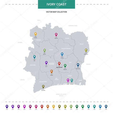 Mapa de Costa de Marfil con marcas de puntero de ubicación Plantilla