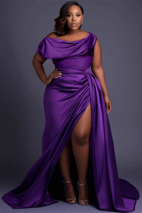 Xpluswear Design Plus Size Formal Purple Oblique Collar Cap Sleeve ...