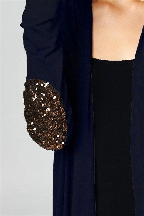 Navy Sequin Elbow Patch Cardigan Pretty Clothes, Pretty Outfits, Winter ...