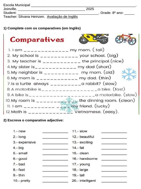 Exercícios De Comparativo Em Inglês Com Gabarito 8 Ano Pdf