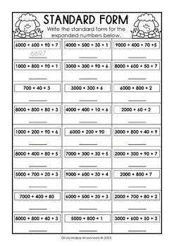 Expanded Form Standard Form Worksheets and Printables by Olivia Walker