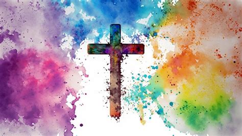 Premium Photo | Christian Cross Against Colorful Watercolor Splashes ...